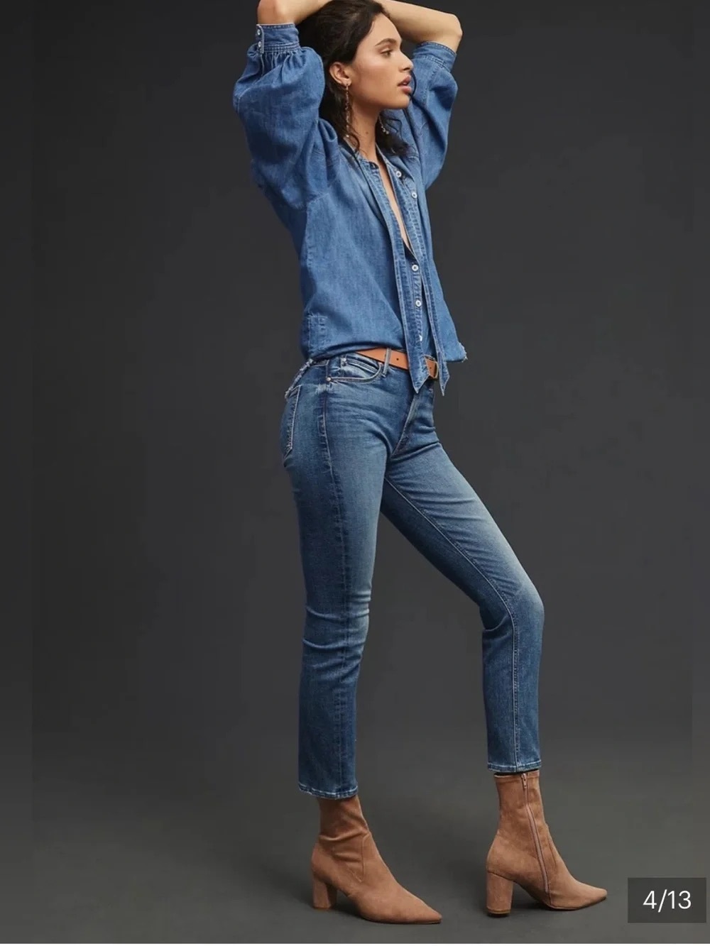MOTHER Slim High-Rise Cropped Jeans - Blue